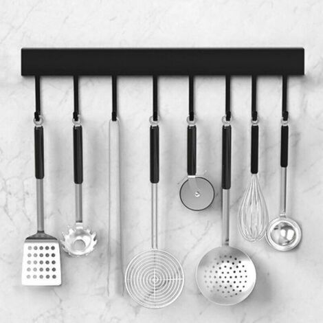 Kitchen Rail, Wall-Mounted Pot Rack for Hanging Kitchen Utensils, 40cm Hanging Rail Support with 8 Hooks (1/5)