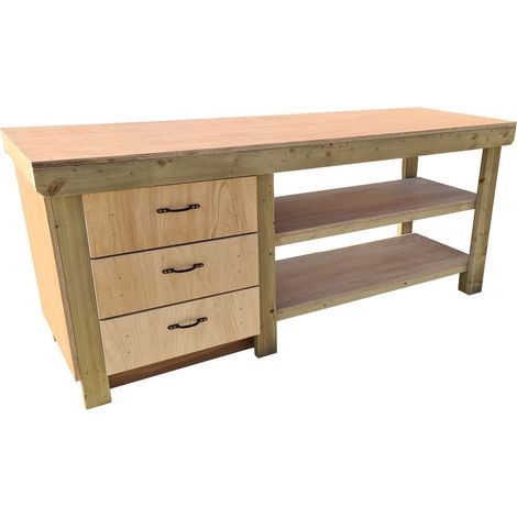 Wooden Eucalyptus top tool cabinet workbench with storage shelf (V.7) (H-90cm, D-70cm, L-120cm) with double shelf (1/5)