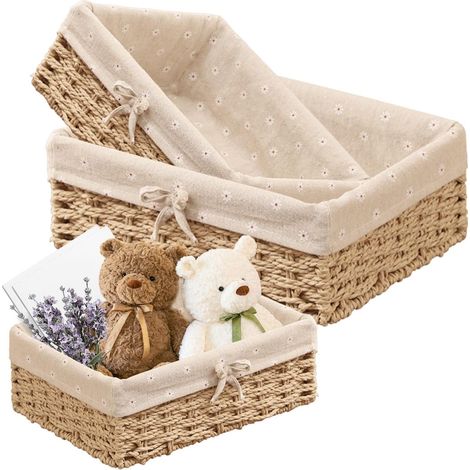 Lot de 3 corbeilles à pain tressées avec insert en coton (beige)