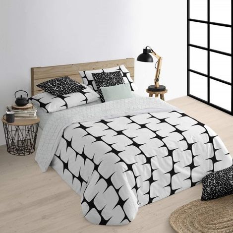 Housse de Couette pour lit 105 (180 x 220 cm) Tissu : 100% Coton Biologique. 175 Fils. Modèle : Lahan Black (1/5)