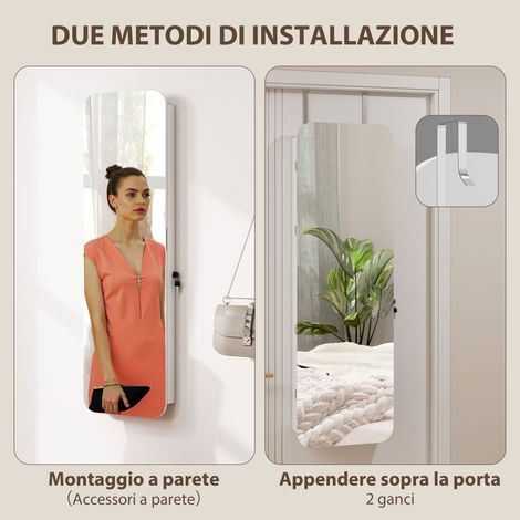 Coffre à bijoux mural avec miroir et serrure, éclairage LED intérieur, porte miroir, 37x10x120 cm. (1/5)