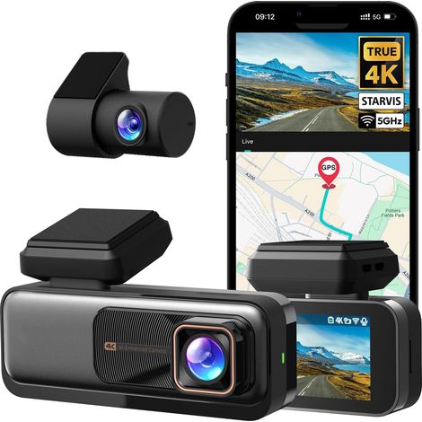 Caméra embarquée 4K avant et arrière, ultra grand angle 170°, avec ADAS, vision nocturne, mode parking 24h/24 et 7j/7, capteur Sony STARVIS, WDR, carte SD 64 Go offerte, Wi-Fi 5 GHz/2,4 GHz, GPS intég (1/5)
