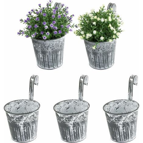 5pcs Vinage Style Iron Hanging Flower Pots with Hooks Handles Plant Bucket for Indoor Outdoor Home Decoration Balcony Garden Grid (1/5)