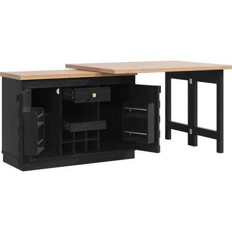 Drehbare Kücheninsel 360° mit Seitenschrank 120–197 cm MDF Schwarz (1/5)