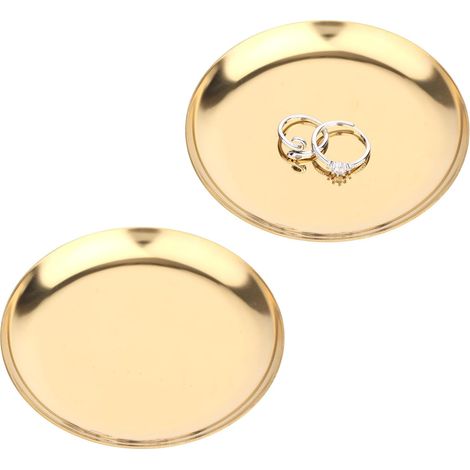 2 Plateaux, Acier Inoxydable, Rond, Or, 10cm, Bijoux, Cosmétiques, Salle De Bain
