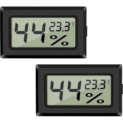 Lot de 2 thermomètres et hygromètres numériques LCD, mini thermomètre numérique et indicateur d'humidité pour serres, voitures, maisons et bureaux, noir (1/5)