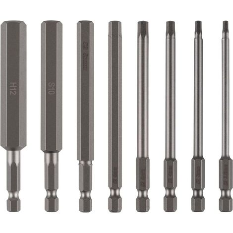 8-teiliges Set breiter Innensechskant-Bits, 100 mm, 2,5–12 mm Sechskant, S2-Stahl, 6-kantig, 1/4"-Sechskant-Bit (1/4)