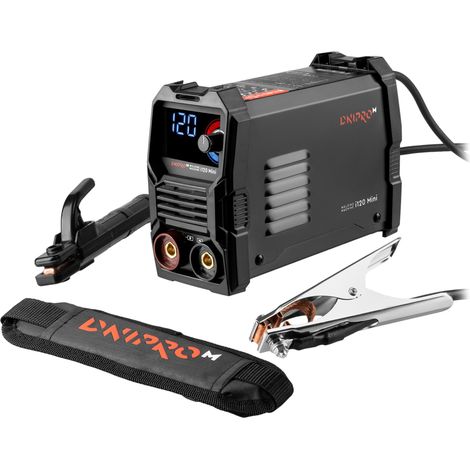 Dnipro-M Soldador Inverter IGBT MMA 4800W 20–120A, Mini 2,06 kg, Electrodos 1,6–3,2 mm, VRD, Hot Start, Arc Force, Anti Stick, Pantalla LED, 230V (desde 170V), con cables y correa