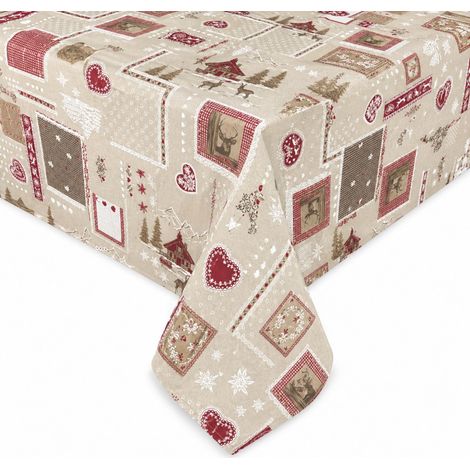 Tovaglia Resinata Antimacchia “Valbadia” Rosso/Beige Shabby Chic, Impermeabile, 80% Cotone, Made in Italy Cm. 140x140 x4 persone