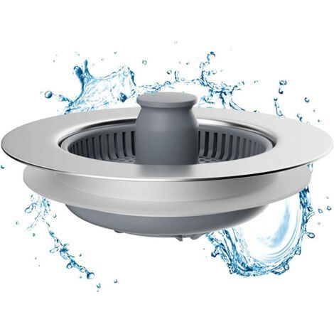 Évier de Cuisine Passoire et Bouchon Combo - Universel 3 en 1 Coquille en Acier Inoxydable avec Passoire Anti-colmatage, Installation Facile pour Un Trou d'évier de 70-75mm (1/4)