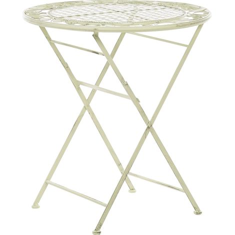 Mesa de balcón hierro verde claro metal envejecido plegable redonda 70 cm exterior resistente a los rayos UV estilo retro francés Bivio