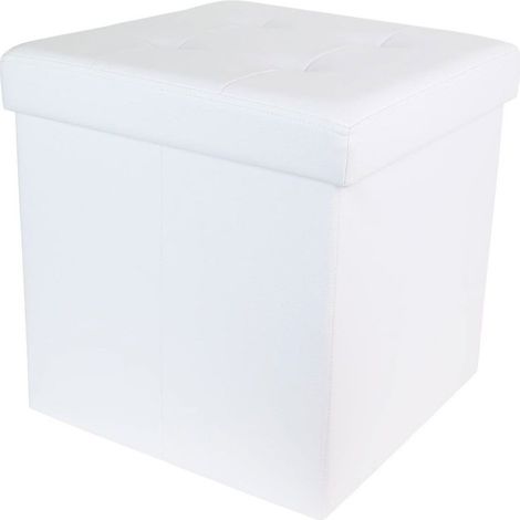 Pouf Coffre Pliable Capitonné "Cesaro" 37cm Blanc (1/3)