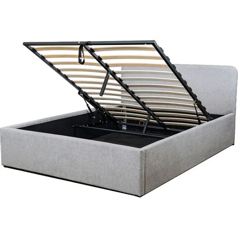 Letto contenitore 140x190 cm con testiera rivestita in tessuto grigio - YSÉE