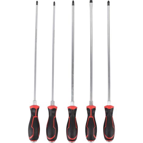 GARRYFIZH ‌Jeu de 5 Tournevis Extra-Longs 450mm - Embouts Magnétiques PH2 PH3 PZ2 PZ3 8mm - Acier CR-V Ergonomique pour Réparation Auto‌
