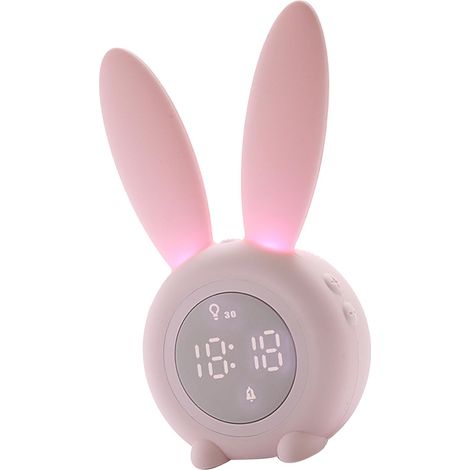 Niedlicher, hasenförmiger Digitalwecker mit hellem LED-Nachtlicht, rosa Digitaluhr zur Dekoration des Kinderzimmers (1/5)