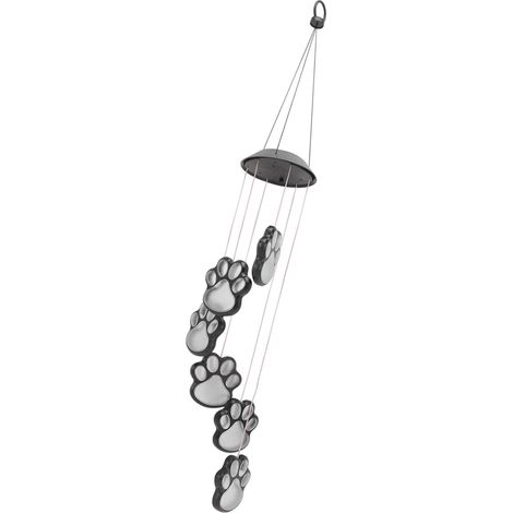 Carillon Solaire à Empreintes de Patte pour Chien - Décoration Énergie Solaire pour Jardin, Terrasse, Salon et Chambre