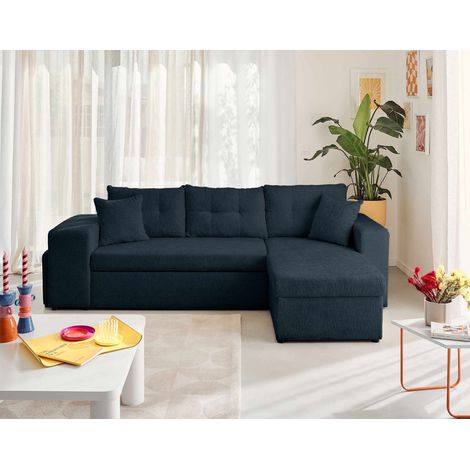California - canapé d'angle réversible 4 places - convertible avec coffre, étagère et poufs - en velours texturé (1/5)