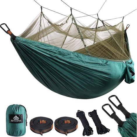Hamac Ultra-léger de Voyage Camping 300 kg Capacité de Charge,(275 x 140 cm) Respirante, Nylon à Parachute à séchage Rapide 2 x Mousquetons de qualités,4 x Sangles de Nylon Inclus (1/5)