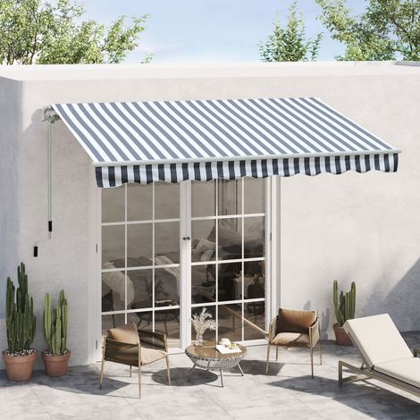 Store banne, store banne à bras articulés, pare-soleil, manivelle, balcon, aluminium, gris/blanc, 2,95 x 2,45 m