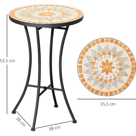 Table d'appoint, table de jardin, tabouret de jardin, ronde, Ø 35,5 cm, résistante aux intempéries, pour jardin, terrasse, balcon, jaune et gris (1/5)