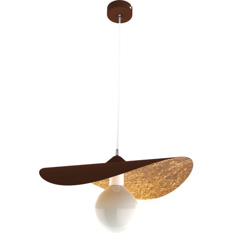 LUMICOM PIUMA Sospensione, 1X E27, max 42W, metallo, marrone corten/foglia oro, D.40cm (1/2)