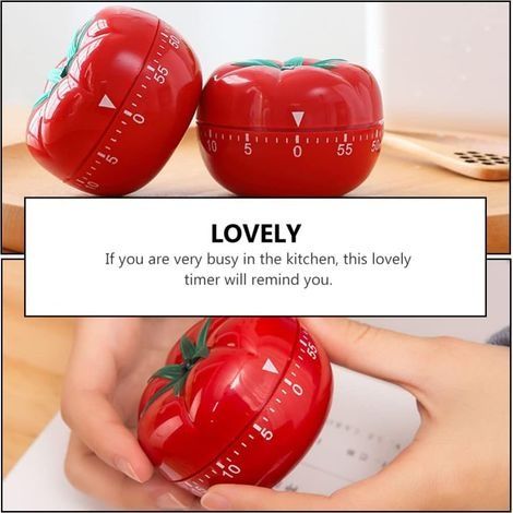 2-teiliger Küchentimer, Tomatenmotiv, 60-Minuten-Timer, Gemüse-Timer mit Cartoon-Motiv, akustischer Alarm für Hausaufgaben, Kochen und Lernen (1/4)