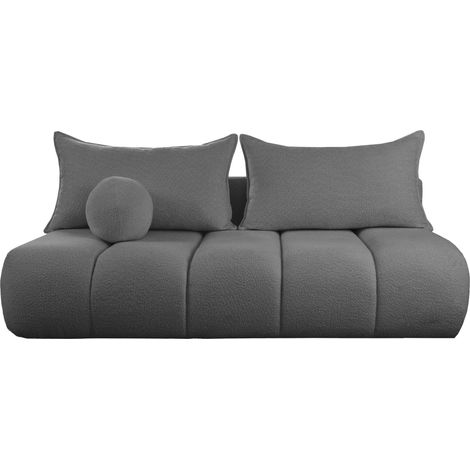 Schlafsofa mit Bettkasten – 3-Sitzer Sofa Couch mit Schlaffunktion, Bettfunktion – Skandinavische Polstercouch im modernen Design – Weqicher Bouclé, Bouclestoff – Grau