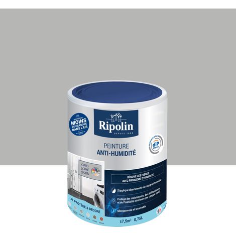 Ripolin – Peinture anti-humidité satin 0,75L – Gris Lomé – Technologie DIP étanch® pour murs humides – Lessivable et microporeuse (1/5)