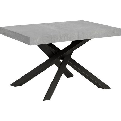 Table extensible 4 à 18 personnes gris effet béton et pieds entrelacés anthracite L 130 à 390cm Artemis (1/5)