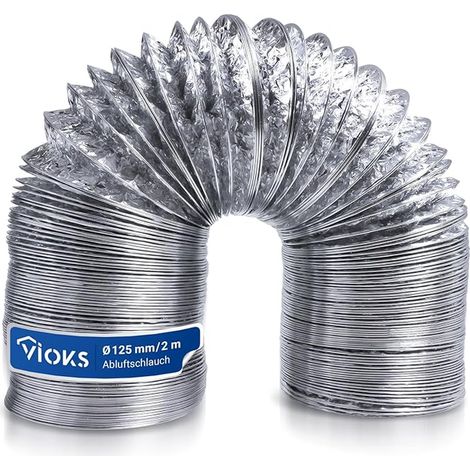 Tuyau d'évacuation d'air de 2 m de long - 125 mm - systèmes de conduites d'air 125erR - hotte aspirante - En aluminium - Tuyau flexible - sèche-linge (1/3)