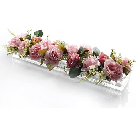 Vase rectangulaire en acrylique, boîte à fleurs rectangulaire extra longue en acrylique avec trous, centre de table floral pour compositions florales, vase décoratif pour mariages et décoration intéri (1/5)