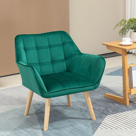 Fauteuil de chambre à design scandinave - pour salon ou bureau - couleur verte - fauteuil en velours et bois - 67x61,5x71cm