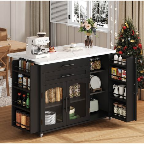Mobile cucina su ruote con piano ribaltabile 120 x 45/70 x 88,4 cm nero DESVIAE (1/5)