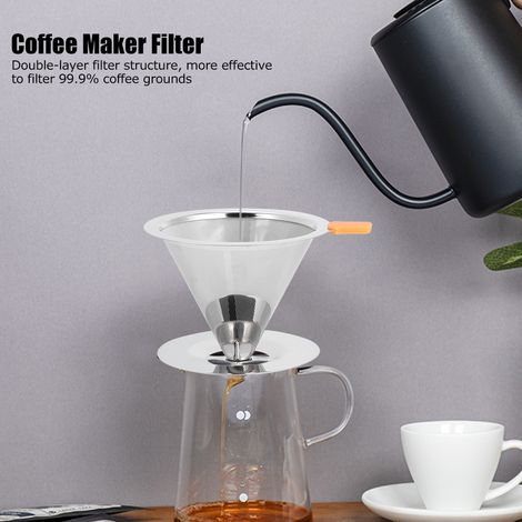 Filtre à café intégré en acier inoxydable 304, sans papier et réutilisable, avec poignée. (1/5)