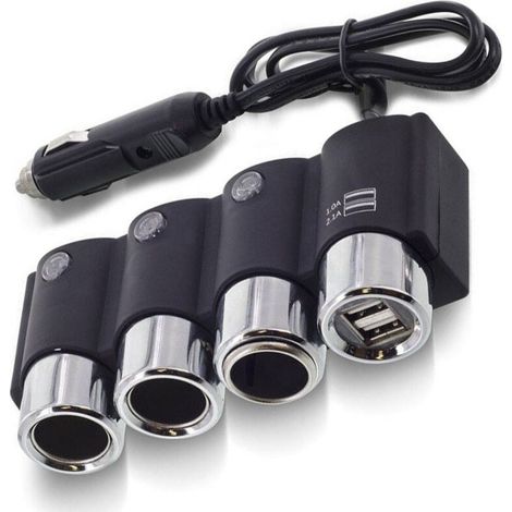 Répartiteur De Prise Allume-cigare 3 Voies, 2 Ports Usb, Chargeur De Batterie 120 W Ic-1503 (1/2)