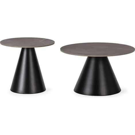 DUO KOYA - Ensemble de 2 tables basses rondes 50 et 70cm -pieds en métal - Noir (1/5)