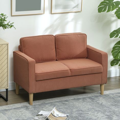Sofá compacto de 2 plazas con reposabrazos, arcón, efecto cuerda, patas de madera, rosa (1/5)