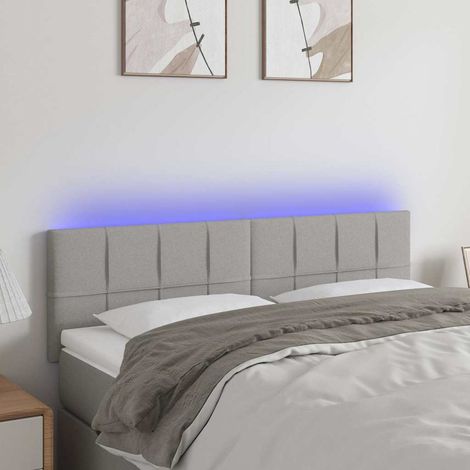 Tête de lit avec LED réglable en hauteur gris clair 144 x 5 x 78/88 cm en tissu, 9.8kg - PANGIVO (1/5)