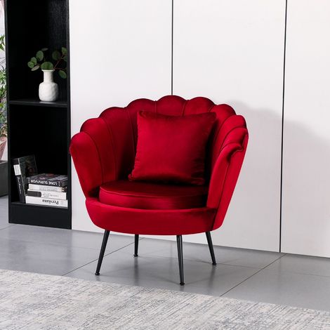 Poltrona Orel a Conchiglia in Velluto Rosso – Design Elegante e Avvolgente (1/5)