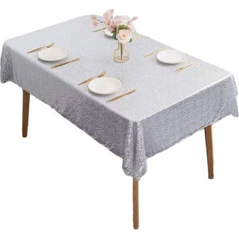 Nappe imperméable - Nappe aspect lin en fibre synthétique - Protection imperméable - Forme ronde 120 x 180 cm - Couleur argentée - Idéale pour le salon, la salle à manger et les espaces extérieurs