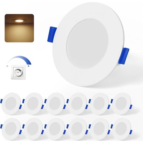 Lot de 12 Spot LED Encastrable, 4W 370LM Spots de Plafond Extra Plat Blanc Neutre 4000K, Trou Φ65-85mm, AC220-240V, IP44 Spot Salle de Bain LED pour Salon Cuisine, Non Dimmable
