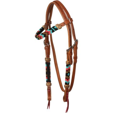 taglia unica, Naturale: Briglia americana modello Shade con ricami stile navajo (1/4)