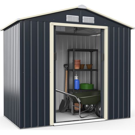 COSTWAY Metal Storage Shed, Outdoor Lockable Tool Storage Box with 4 Vents, Double Sliding Door and Sloped Roof, Weatherproof Garden Shed House Hut (4 X 7 FT) (1/5)