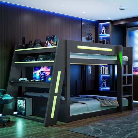 lit adulte gaming 140x200 rangement bois noir OKMYHOME (1/5)