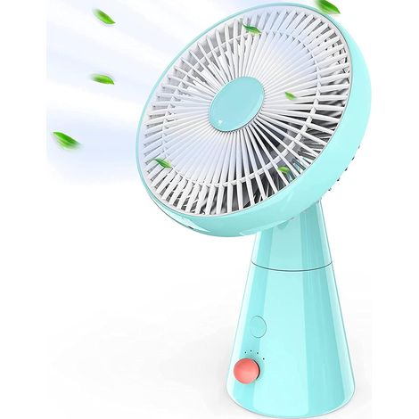 Quiet Fan, 25cm Oscillating Table Fans, 4 Speed Wireless Fan, 3000mAh USB Rechargeable Battery Desk Fan for Bedroom, Table, Office (Blue) (1/5)