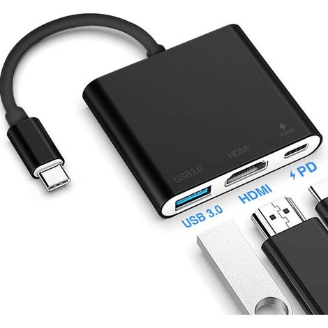 Adaptateur USB-C Vers HDMI USB 3.0 Et Prise Charge USB-C Femelle - Compatible USB 3.1 Et Thunderbolt 3 - Résolution 1080p 60 Hz - Aluminium - 1 Pièce (1/5)
