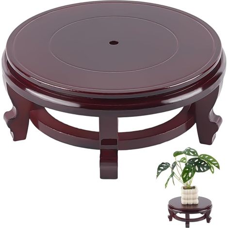 Socle d'Exposition en Bois, 24.2x10cm Support de Plante Oriental Chinois Marron Coco Socles Traditionnels pour Vases et Pots Socle pour Aquarium Artisanal pour Plantes Intérieur Maison (1/5)