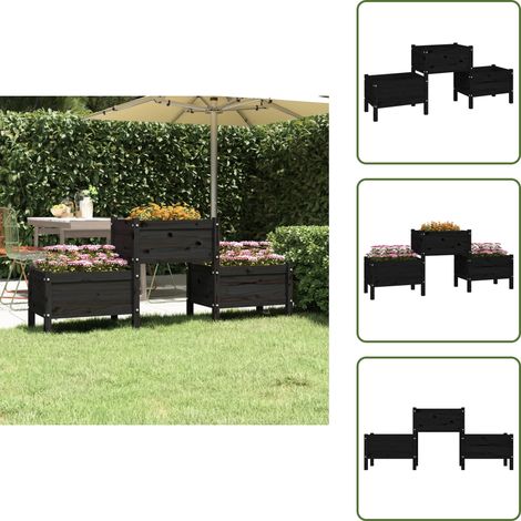 Jardinière Noir 178,5x44x75 cm Bois massif de pin - Jardinier Noire - Jardinière Bois - Jardinière Extérieure - Pots Fleuris - Bac À Fleurs (1/5)