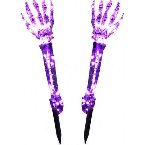 Lampes Solaires LED de Jardin Main de Squelette, Lot de 2 Violettes, Piquets Imperméables Halloween (1/5)
