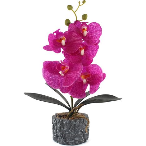 Orchidée artificielle réaliste phalaenopsis avec vase en ciment pour centres de table, décoration de maison, salle de bain, hôtel, bureau (violet, hauteur 38,1 cm) (1/5)